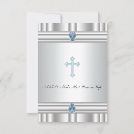Grijs en blauw kruis doop kaart (Voorkant)