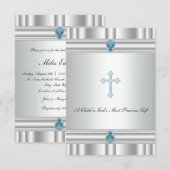 Grijs en blauw kruis doop kaart (Voorkant / Achterkant)