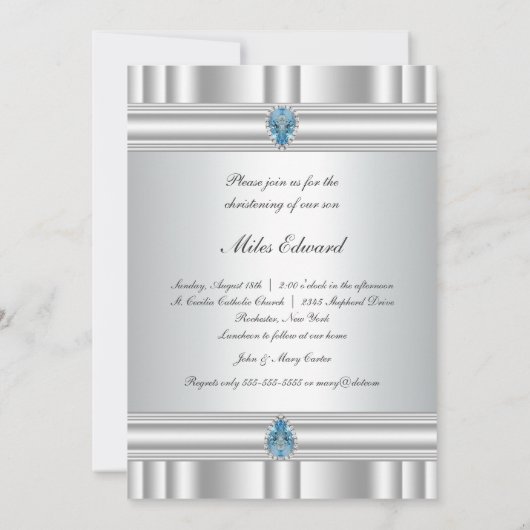 Grijs en blauw kruis jongens doop kaart (Achterkant)