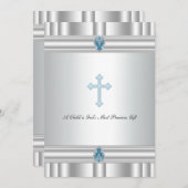 Grijs en blauw kruis jongens doop kaart (Voorkant / Achterkant)