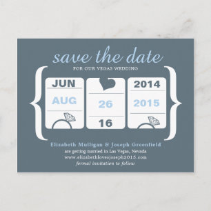 Grijs en Blauw Machine Bruiloft Save the Date Aankondigingskaart