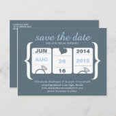 Grijs en Blauw Machine Huwelijk Save the Date Aankondigingskaart (Voorkant / Achterkant)