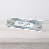 Grijs en Blauw Marmeren Steen Patroon Bureau Naambordje (Voorkant)