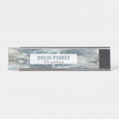 Grijs en Blauw Marmeren Steen Patroon Bureau Naambordje (Voorkant)