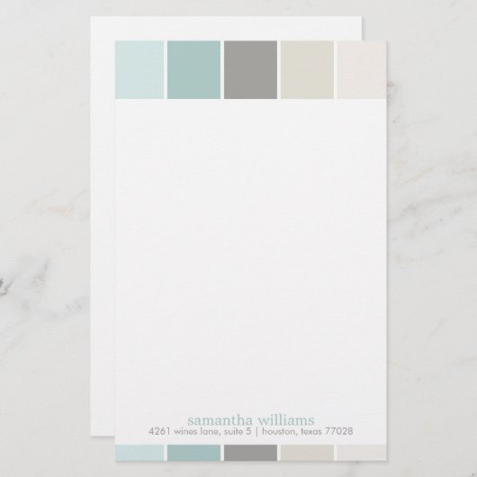Grijs en Blauw Moderne Decoratieve Kleurenblokken Briefpapier (Voorkant / Achterkant)