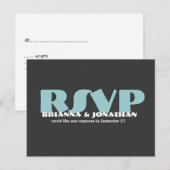 Grijs en blauw RSVP bruiloft reactie Uitnodiging Briefkaart (Voorkant / Achterkant)
