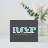 Grijs en blauw RSVP bruiloft reactie Uitnodiging Briefkaart (Staand voorkant)