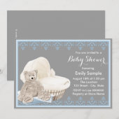 Grijs en blauw teddybeer Baby shower Kaart (Voorkant / Achterkant)