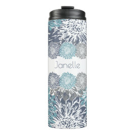 Grijs en Blauwe Mums Thermosbeker