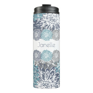 Grijs en Blauwe Mums Thermosbeker