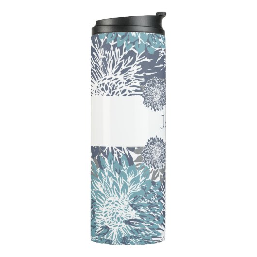 Grijs en Blauwe Mums Thermosbeker (Gedraaid links)