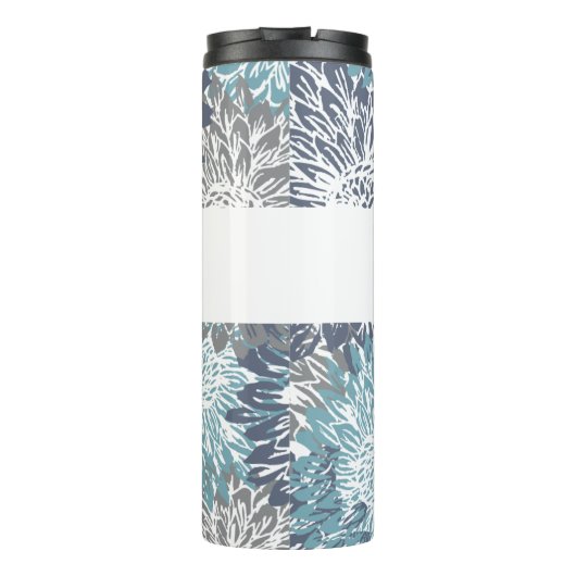 Grijs en Blauwe Mums Thermosbeker (Achterkant)