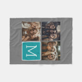 Grijs en Blauwgroen vierkant 3 Foto-collage monogr Fleece Deken (Voorkant (Horizontaal))