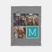 Grijs en Blauwgroen vierkant 3 Foto-collage monogr Fleece Deken (Voorkant)