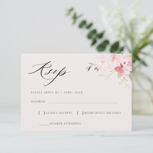 grijs en blozend gouden RSVP-kaart RSVP Kaartje (Staand voorkant)
