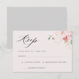 grijs en blush bloem gouden RSVP kaart