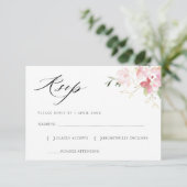 grijs en blush roze floral RSVP kaart (Staand voorkant)