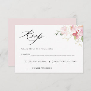grijs en blush roze floral RSVP kaart