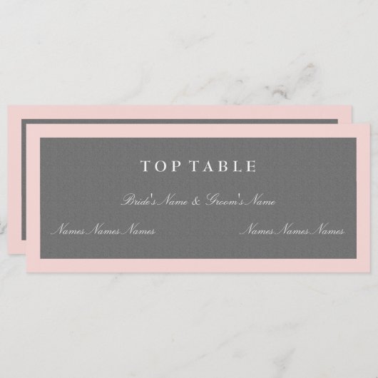 Grijs en Blush Roze Kaart voor het hoogste tabelpl (Voorkant / Achterkant)