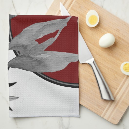 Grijs en Bourgogne Moderne Waterverf verlaat Theedoek (Quarter Fold)