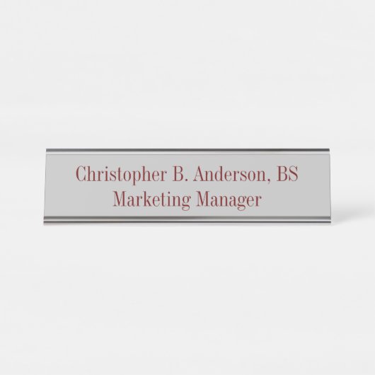 Grijs en Bourgogne Professionele Moderne Classy Bureau Naambordje (Voorkant)