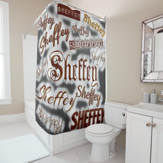 Grijs en Bronze - Sheffey Fonts Douchegordijn (In situ)