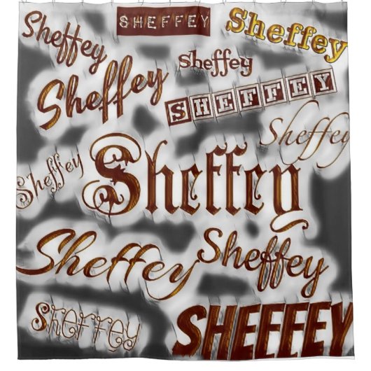 Grijs en Bronze - Sheffey Fonts Douchegordijn (Voorkant)