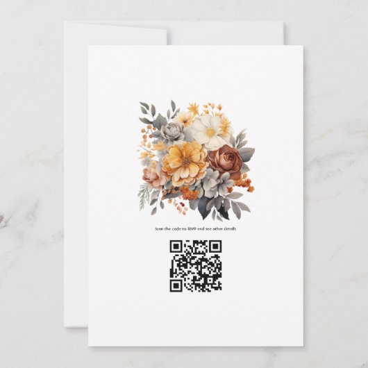 Grijs en Bruin Bloemen Bruiloft Kaart (Achterkant)