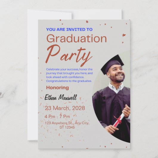 Grijs en bruin minimalistische afstudeerfeest uitn kaart (Voorkant)