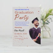 Grijs en bruin minimalistische afstudeerfeest uitn kaart (Staand voorkant)