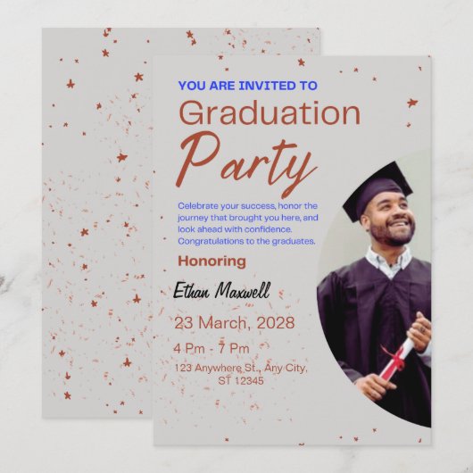 Grijs en bruin minimalistische afstudeerfeest uitn kaart (Voorkant / Achterkant)