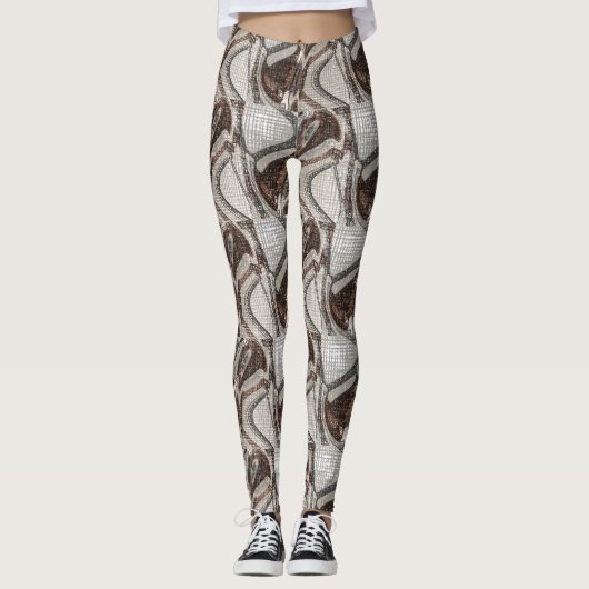 Grijs- en bruine abstracte kunst leggings (Voorkant)