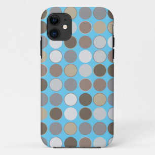 Grijs en bruine cirkels met blauw modern patroon iPhone 11 hoesje