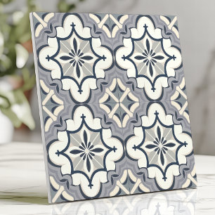 Grijs en Crème Geometrisch Bloemmotief Tegeltje