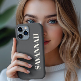 Grijs en Crème gepersonaliseerde naam eenvoudig  iPhone 13 Pro Max Hoesje