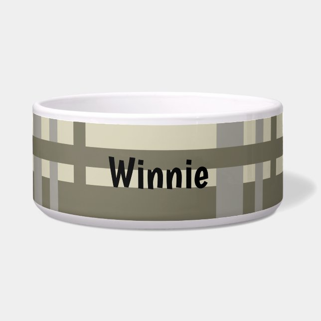 Grijs en crème geplakt voerbakje (Voorkant)