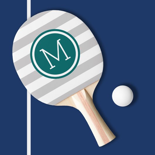 Grijs en Donker Blauwgroen Preppy Strepen Monogram Tafeltennisbatje