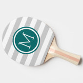 Grijs en Donker Blauwgroen Preppy Strepen Monogram Tafeltennisbatje (Zijkant)