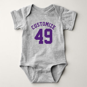 Grijs en donker Paars Baby   Sport Jersey Design Romper