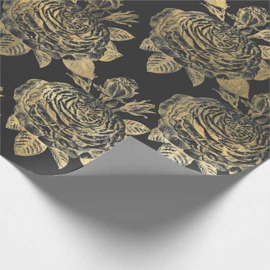 Grijs en Faux  Rozen Cadeaupapier (Hoek)