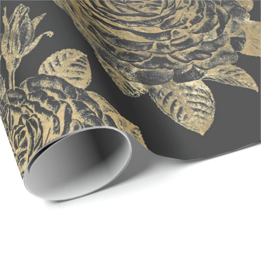 Grijs en Faux  Rozen Cadeaupapier (Rol Hoek)