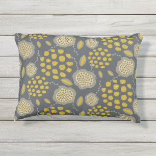 Grijs en Geel Abstract Floral Pillow Buitenkussen