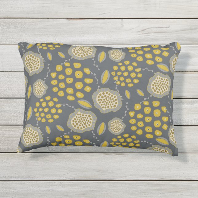Grijs en Geel Abstract Floral Pillow Buitenkussen (Achterkant)