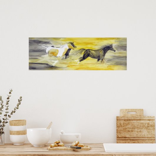 Grijs en Geel Abstract Horswerk Poster (Keuken)