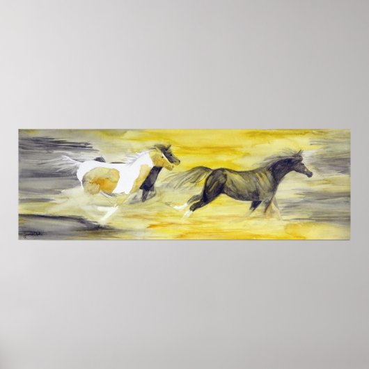 Grijs en Geel Abstract Horswerk Poster (Voorkant)
