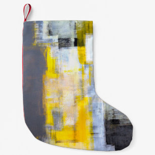 Grijs en Geel Abstract Kunstschilderij Kleine Kerstsok