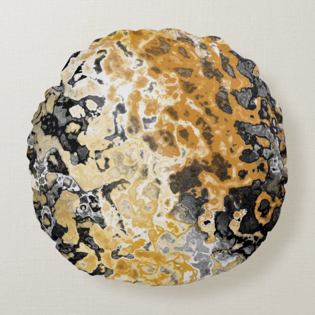 Grijs en geel abstract rond kussen (Voorkant)