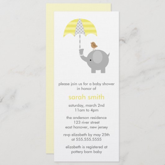 Grijs en Geel Baby shower Kaart (Voorkant / Achterkant)