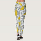 Grijs en geel bladpatroon. leggings (Achterkant)