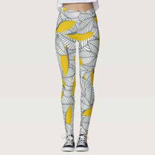 Grijs en geel bladpatroon. leggings